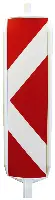 Baliză direcţională standard, dreapta / stânga, în formă de săgeată, roşu-albă, tip 1, cu picior, 60/60mm, UA72, Z25487RLPOES
