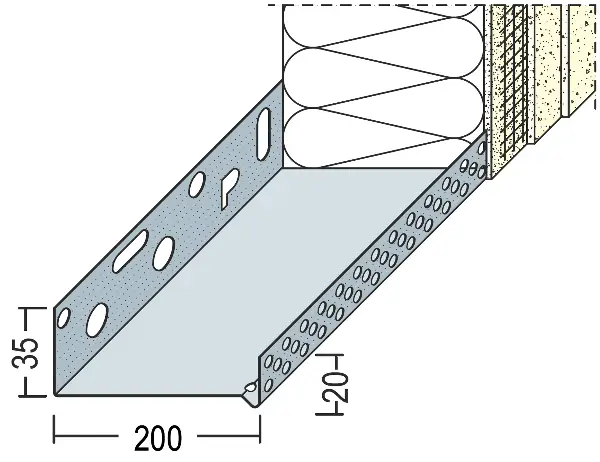 Profil soclu-jgheab WDVS, din aluminiu, 200mm, 90820 (9218), 2,50 ml/bară, 6 bare/legătură, Z490820