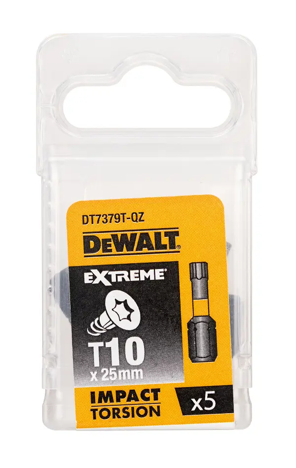 Bits T10 x 25mm EXTREME® IMPACT TORSION DEWALT® schlagfest 5Stk/Pack, ZDT7379T-QZ