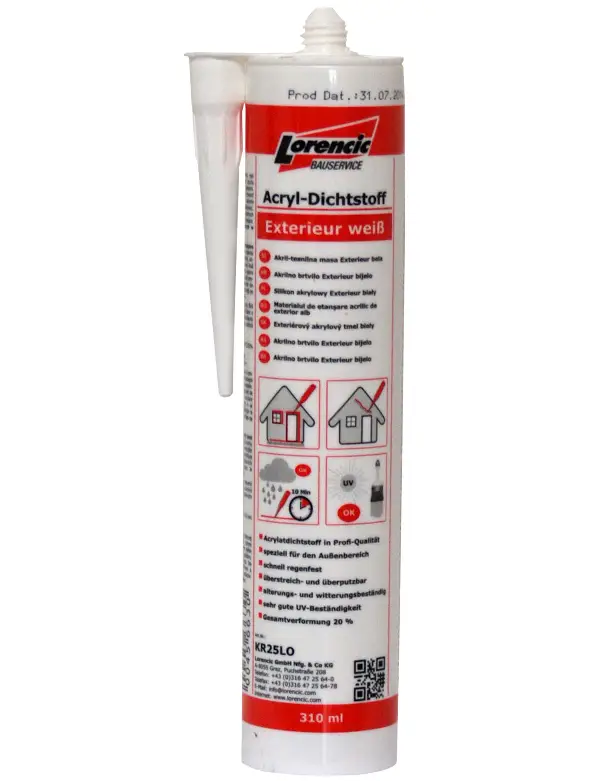 Substanţă de etanşare acrilică Exterieur, albă, 310ml, 20bucăţi/cutie, ZKR25LO
