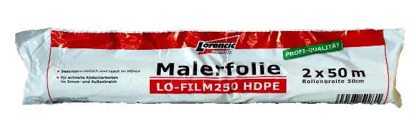 Folie de acoperire LO-FILM250 HDPE 2x50m, latime 50cm 10Role/cutie 28Cutii/Pal, ZLOFILM250